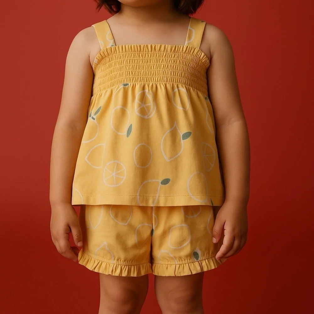 Lemon Print Organic Smocked Babydoll and Shorts Set